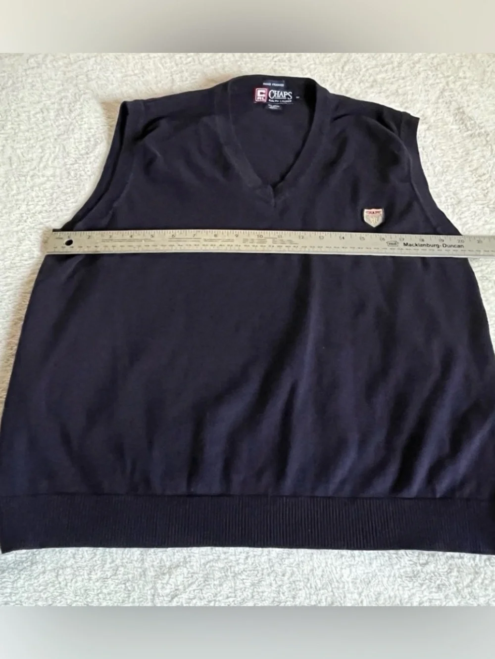 Vintage Chaps Ralph Lauren Sweater Vest M Navy Cotton Hand Framed Preppy Crest